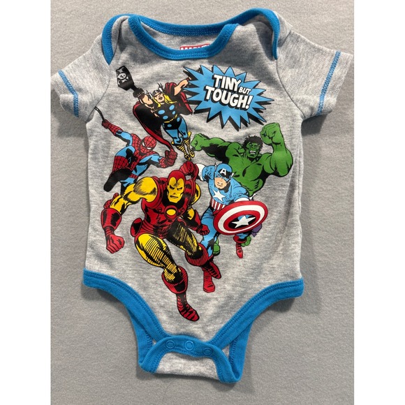 Marvel Other - Marvel Avengers Tiny But Tough Gray Graphic Bodysuit Infant 0-3M Short Sleeve
